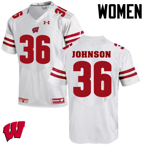 Women Winsconsin Badgers #36 Hunter Johnson College Football Jerseys-White - Click Image to Close